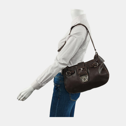 FERRAGAMO Deep brown cowhide single shoulder bag Silver Hardware-(SKU)-944080501