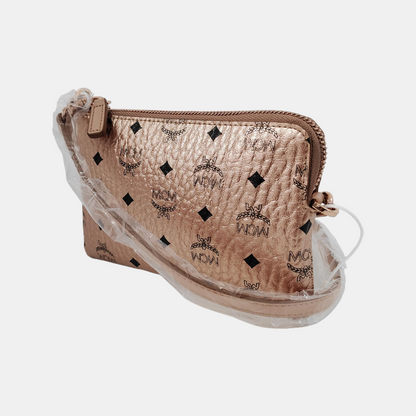 MCM Pink Coated Canvas Printed Crossbody Golden hardware Removable shoulder strap-(SKU)-944005157