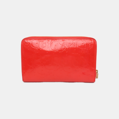 DIOR Red Patent Leather Monogrammed Quilted Clutch Golden hardware-(SKU)-939810644