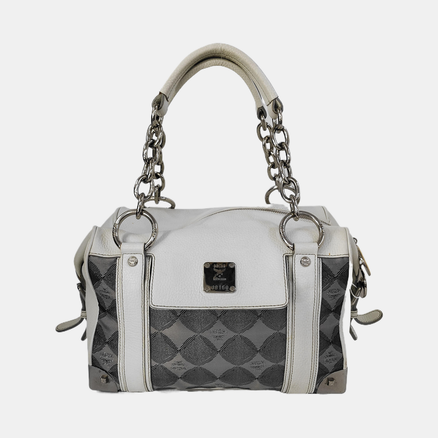 MCM Gray Fabric Jacquard Single Shoulder Bag Silver Hardware-(SKU)-943696572