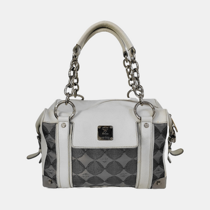 MCM Gray Fabric Jacquard Single Shoulder Bag Silver Hardware-(SKU)-943696572