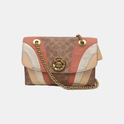 COACH PARKER 26 Multicolor Coated Canvas Monogram Camellia Crossbody Shoulder Bag Golden hardware-(SKU)-939985782