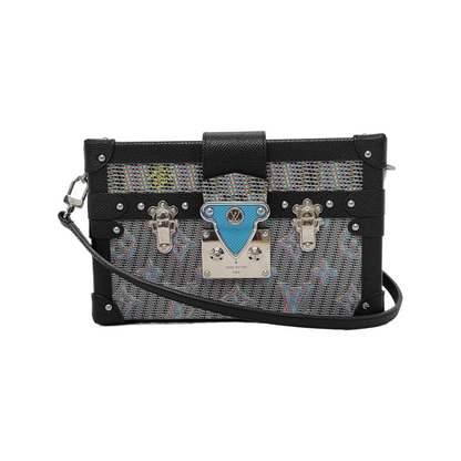 LOUIS VUITTON PETITE MALLE Gray Leather Printed Crossbody Shoulder Bag Silver Hardware Removable Strap-(SKU)-945960647