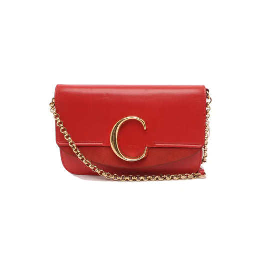 Chloé Chloé C Red Cowhide Crossbody Single Shoulder Bag Golden hardware-(SKU)-13865688