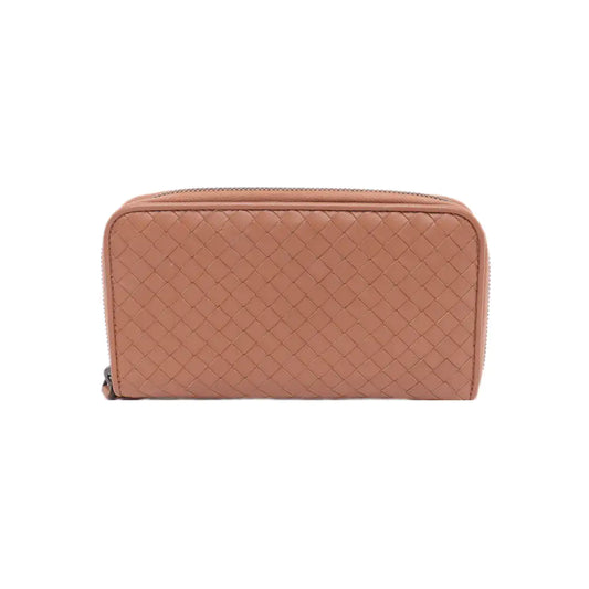 BOTTEGA VENETA Pink Cowhide Woven Wallet Black hardware-(SKU)-13502848