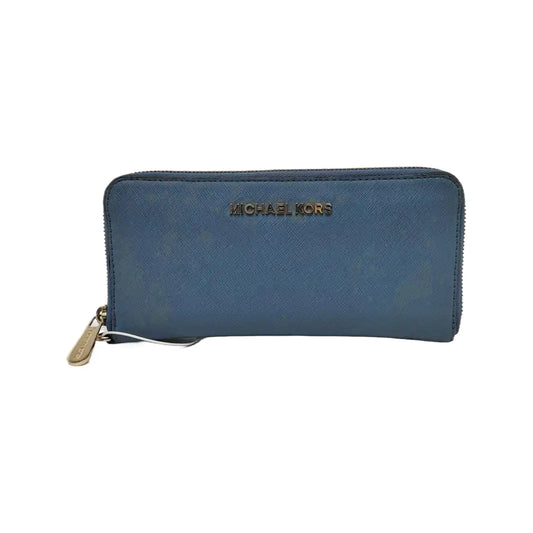 MICHAEL KORS Jet Set TravelDark blue leather textured wallet-(SKU)-940976850