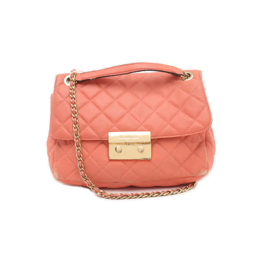 MICHAEL KORS Sloan Orange-pink cowhide quilted crossbody bag/shoulder bag/handbag Golden hardware-(SKU)-932342596
