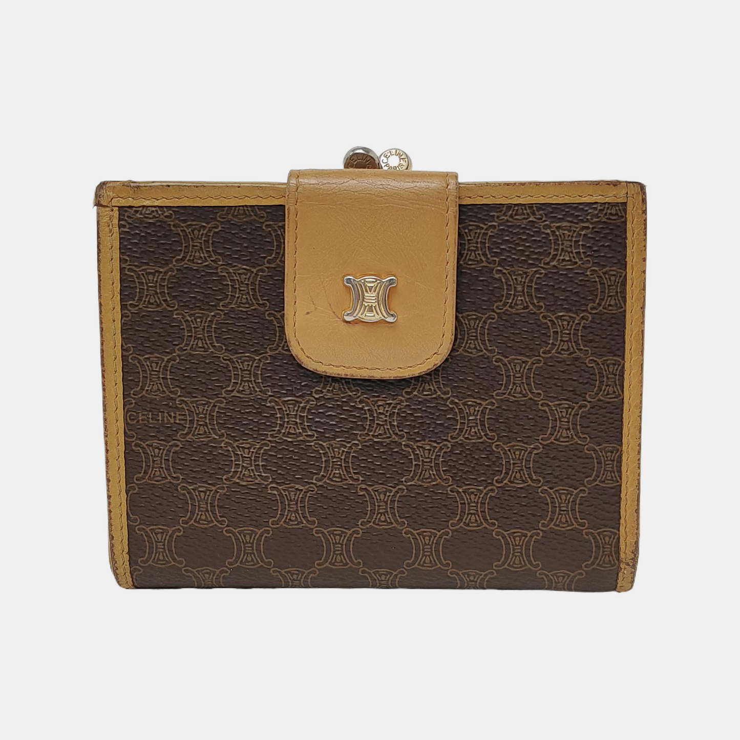CELINE Dark Brown Coated Canvas Triumph Wallet Golden hardware-(SKU)-942990685