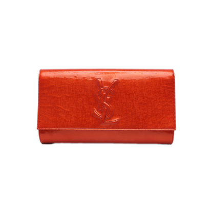 YSL BELLE JOUR Orange Leather Embossed Clutch Silver Hardware-(SKU)-13794790