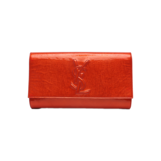 YSL BELLE JOUR Orange Leather Embossed Clutch Silver Hardware-(SKU)-13794790
