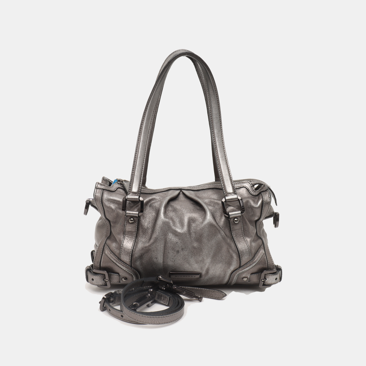BURBERRY Silver Cowhide Single Shoulder Bag Crossbody Tote Bag Black hardware Removable shoulder strap-(SKU)-938135515