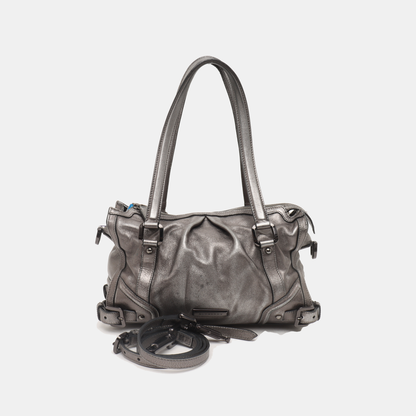 BURBERRY Silver Cowhide Single Shoulder Bag Crossbody Tote Bag Black hardware Removable shoulder strap-(SKU)-938135515