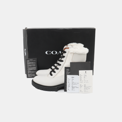 COACH 36code Women's Short Boots White Leather Winter-(SKU)-939377606