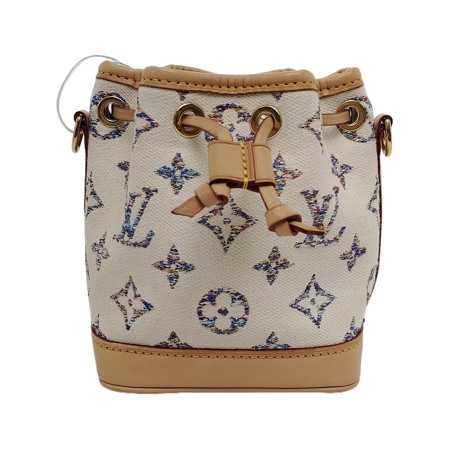 LOUIS VUITTON NOÉ Nano White Canvas Monogram Embossed Shoulder Bag Crossbody Gold Hardware Detachable Shoulder Strap-(SKU)-940367601