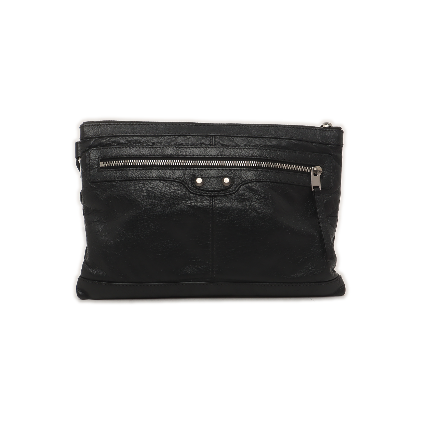 BALENCIAGA Classic City Black Lamb Skin Clutch Silver Hardware-(SKU)-935635471