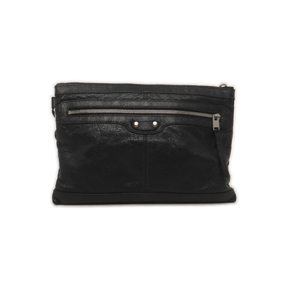 BALENCIAGA Classic City Black Lamb Skin Clutch Silver Hardware-(SKU)-935635471