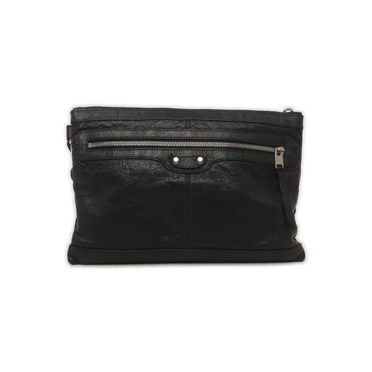 BALENCIAGA Classic City Black Lamb Skin Clutch Silver Hardware-(SKU)-935635471