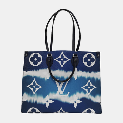 LOUIS VUITTON ONTHEGO Large Blue Coated Canvas Printed Jungle Backpack Shoulder Bag Handbag Silver Hardware-(SKU)-943857916