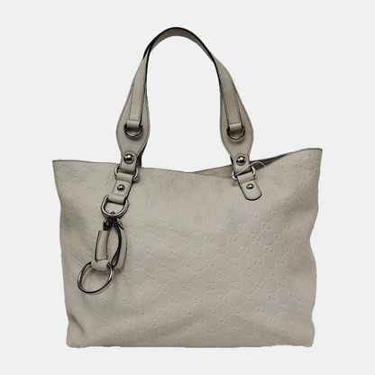 GUCCI Tote bag Beige leather old flower embossed single shoulder bag, crossbody bag Silver Hardware-(SKU)-942708264