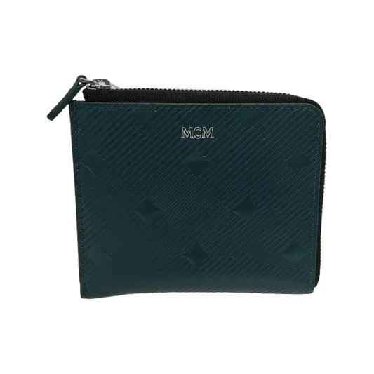 MCM Blue Cowhide Embossed Wallet Silver Hardware-(SKU)-944007895