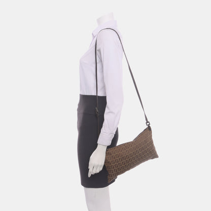 FENDI 棕色织物双F提花Single Shoulder Bag Crossbody Bag Ruthenium color hardware-(SKU)-933631285