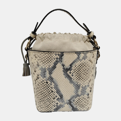 Kate Spade Bucket bag White leather snake-pattern shoulder bag/handbag/crossbody bag Golden hardware Removable shoulder strap-(SKU)-942670140