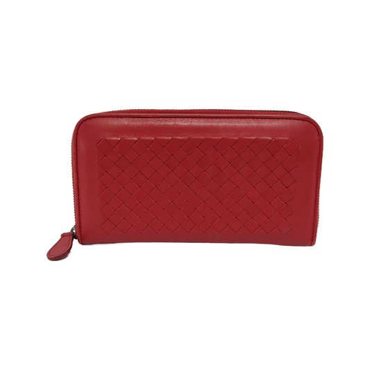 BOTTEGA VENETA Red Cowhide Woven Wallet Black hardware-(SKU)-945768483