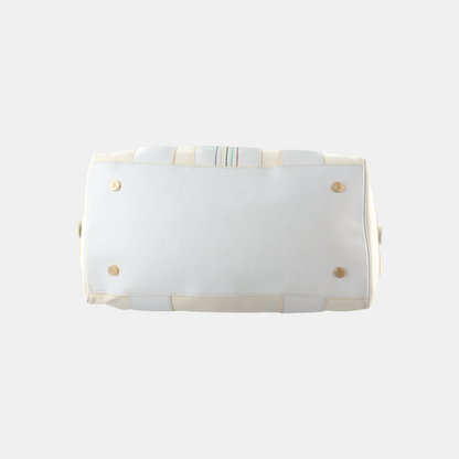 CELINE White Canvas Printed Single Shoulder Bag Handbag Golden hardware-(SKU)-13501989