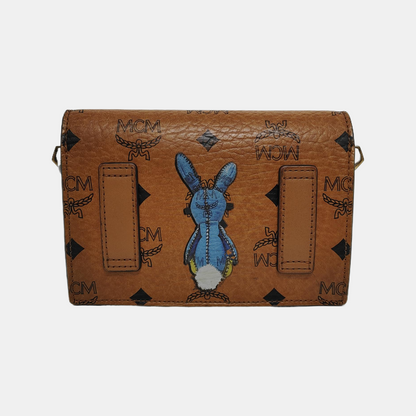 MCM Cognac Color Coated Canvas Monogrammed Printed Crossbody Bag Single Shoulder Bag Golden hardware Removable shoulder strap-(SKU)-940314448