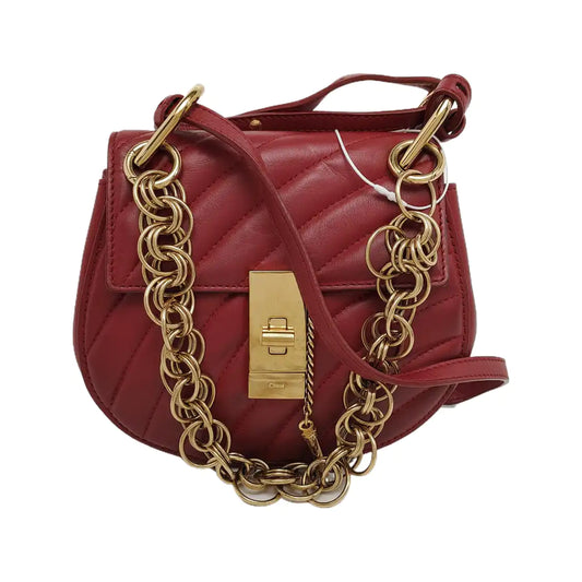 Chloé Drew mini Red Cowhide Quilted Shoulder Bag Crossbody Golden hardware shoulder straps-(SKU)-943660428