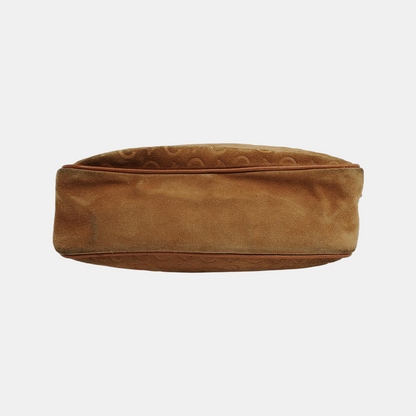 CELINE Brown Suede Leather Embossed Single Shoulder Bag Golden hardware Removable shoulder strap-(SKU)-940050466