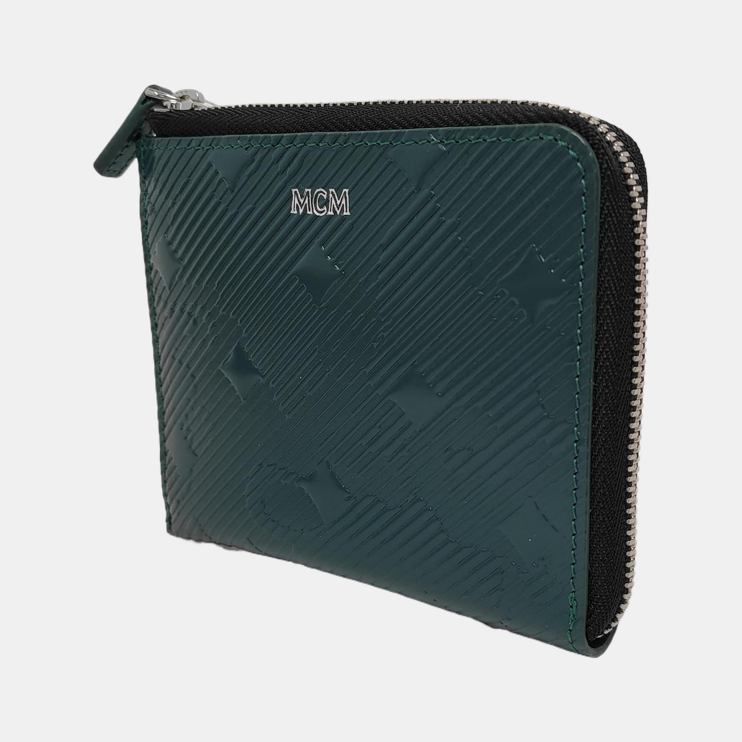 MCM Blue Cowhide Embossed Wallet Silver Hardware-(SKU)-944007895