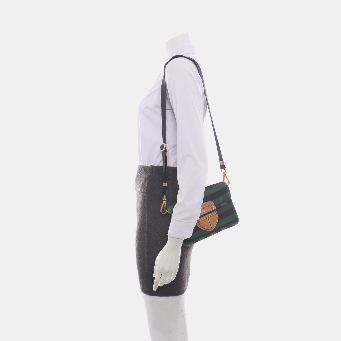 PRADA Green Canvas Stud Quilted Single Shoulder Bag Crossbody Golden hardware Removable shoulder strap-(SKU)-14183352