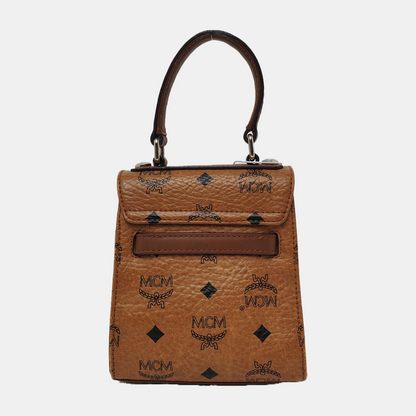 MCM Cognac Coated Canvas Monogrammed Single Shoulder Bag Tote Bag Crossbody Bag Golden hardware shoulder straps-(SKU)-940158793