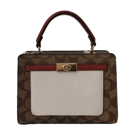 COACH Khaki Coated Canvas Old Flower Tote Bag Golden hardware-(SKU)-942930145