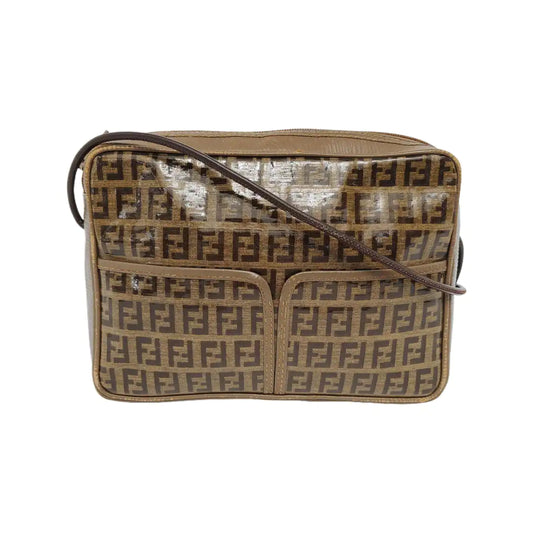 FENDI 棕色特殊材质双F斜挎包Shoulder Bag Brown Hardware-(SKU)-945609210