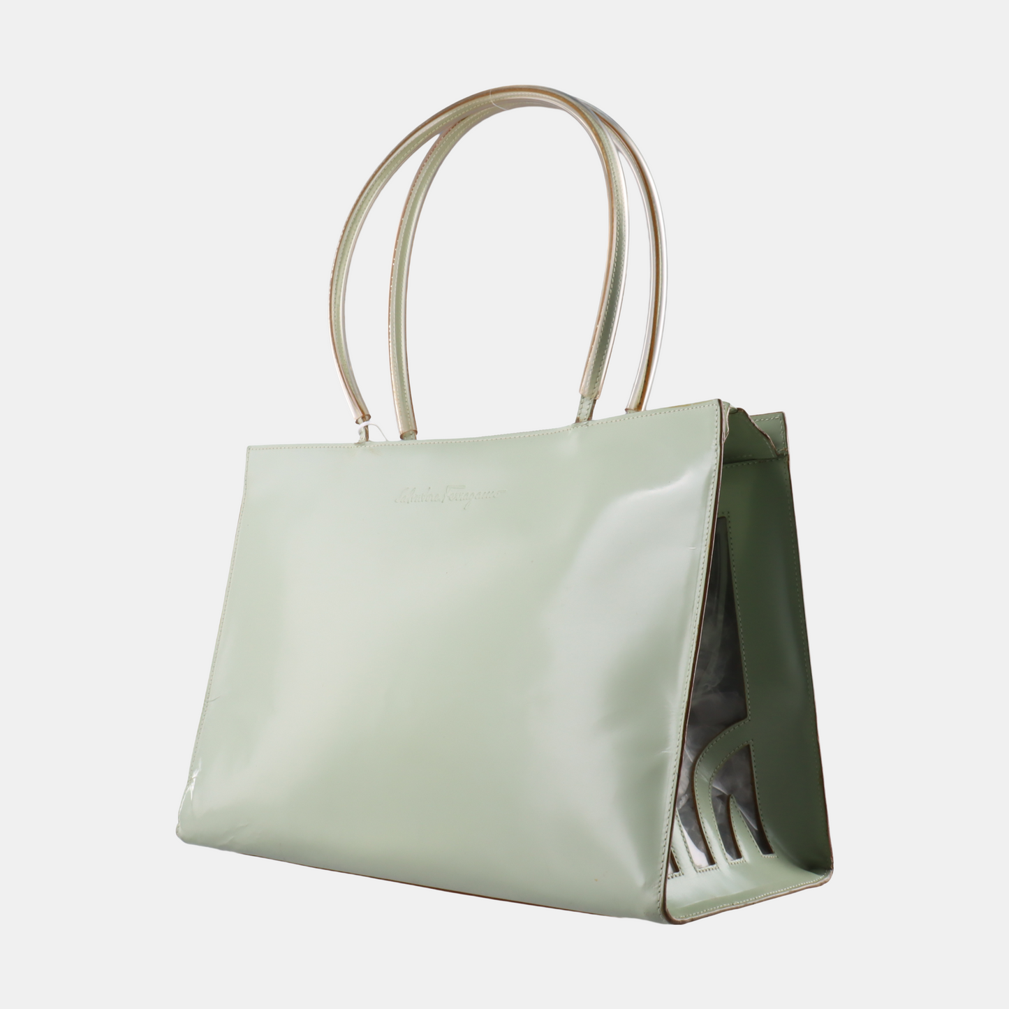 FERRAGAMO Tote bag Light Green Cowhide Single Shoulder Bag Tote Bag Silver Hardware-(SKU)-930402799