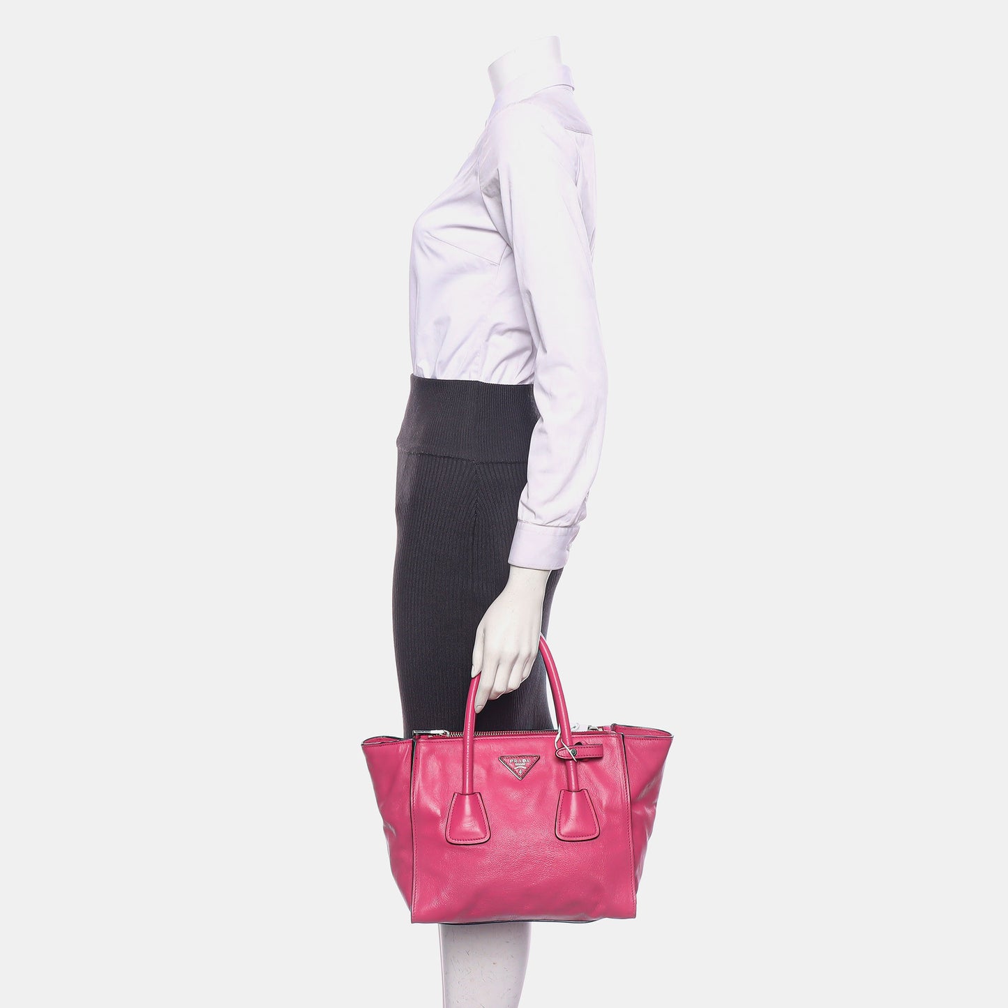 PRADA Glace Calf Blush Pink Leather Monogram Handbag Crossbody Single Shoulder Bag Silver Hardware-(SKU)-939994075