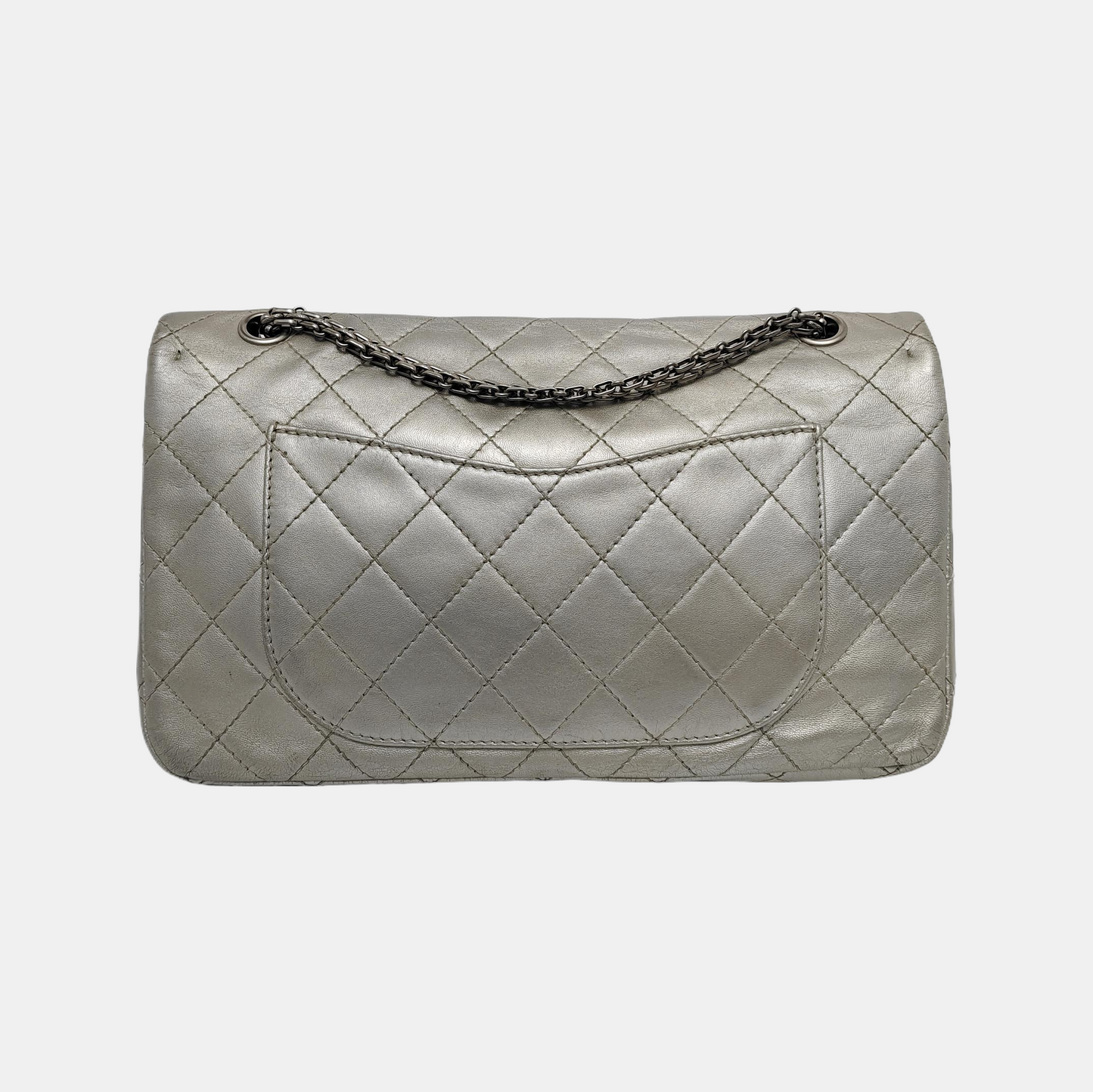 CHANEL 2.55 Silver Sheepskin Quilted Crossbody Shoulder Bag Silver Hardware 12 Flap-(SKU)-941216566