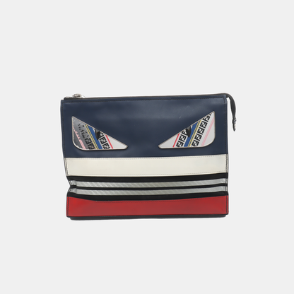 FENDI Monster Dark Blue Cowhide Mini Monster Patchwork Handbag Silver Hardware-(SKU)-937769210