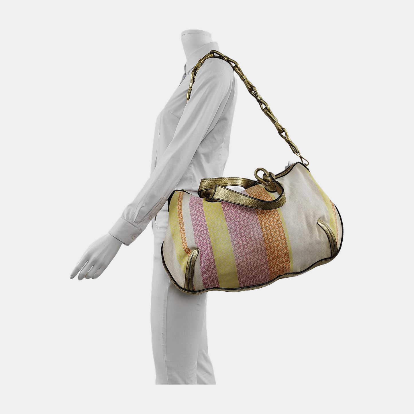 LOEWE Multicolor Canvas Floral Single Shoulder Bag Handbag Golden hardware Removable shoulder strap-(SKU)-942450620
