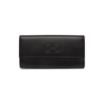 FERRAGAMO Gancini Black Lamb Leather Embossed Wallet Silver Hardware-(SKU)-939748481