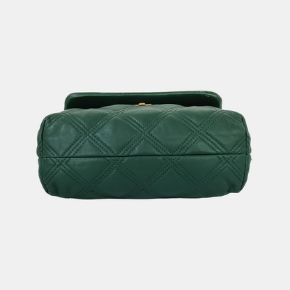 TORY BURCH Fleming Small size Dark Green Calfskin Quilted Crossbody Bag Single Shoulder Bag Golden hardware-(SKU)-942679197