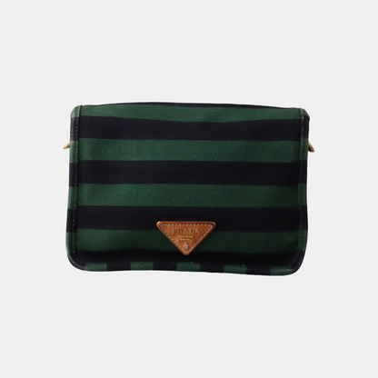 PRADA Green Canvas Stud Quilted Single Shoulder Bag Crossbody Golden hardware Removable shoulder strap-(SKU)-14183352
