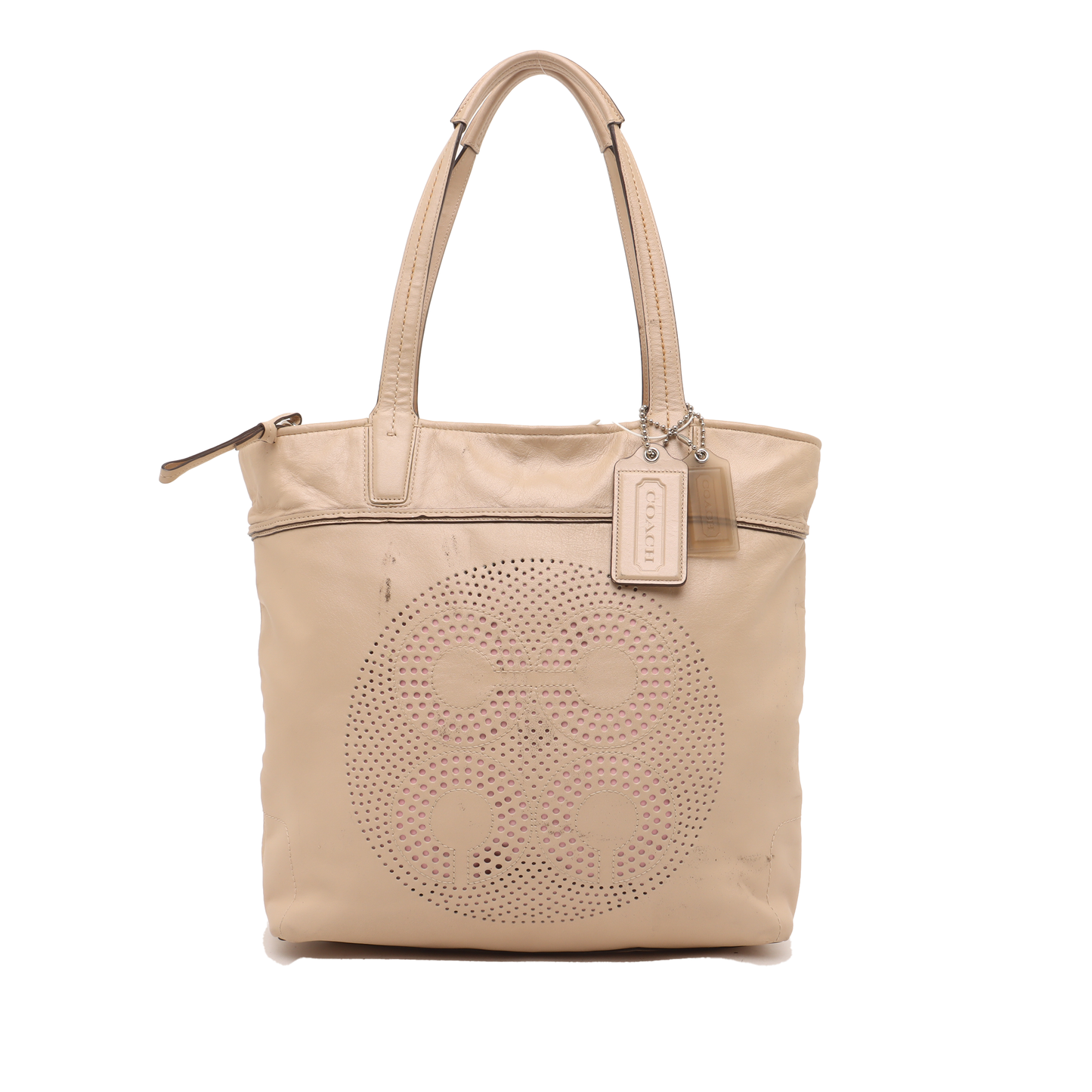 COACH Tote bag Beige Leather Single Shoulder Bag Handbag Silver Hardware-(SKU)-14076093