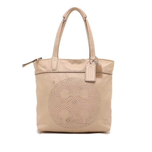 COACH Tote bag Beige Leather Single Shoulder Bag Handbag Silver Hardware-(SKU)-14076093