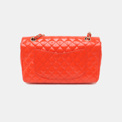CHANEL CLASSIC FLAP medium size red patent leather quilted shoulder bag with 13 chain links, gold and black and red hardware-(SKU)-931805399