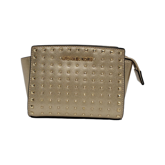 MICHAEL KORS Gold Leather Stud Crossbody Single Shoulder Bag Golden hardware Removable shoulder strap-(SKU)-940524037