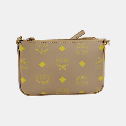 MCM DELMY mini Khaki Coated Canvas Monogram Single Shoulder Bag Handbag Crossbody Golden hardware shoulder straps-(SKU)-944497283