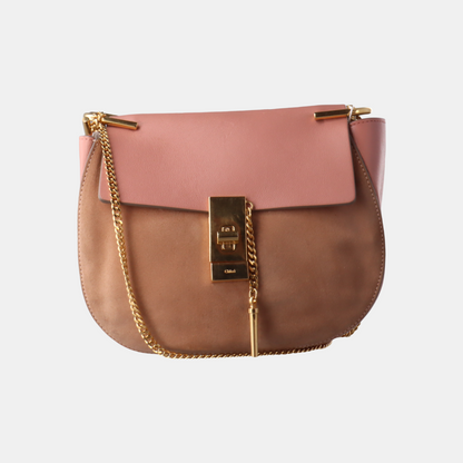 Chloé Drew Medium size Pink Suede Piggy Bank Bag Crossbody Bag Shoulder Bag Golden hardware Removable shoulder strap-(SKU)-13484103